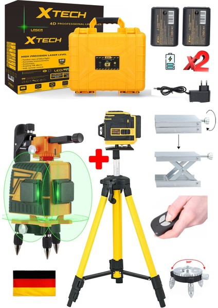 Yüksek Hassasiyetli X2 Çift Akülü Lazer Hizalama Makinesi 12 Çizgi Yeşil Lazer Işınlı Tripot Set