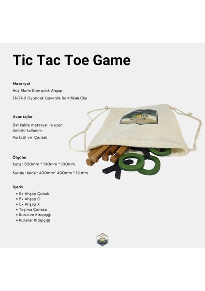 Tic-Tac-Toe Ahşap Oyun Portatif Eğitici Oyun