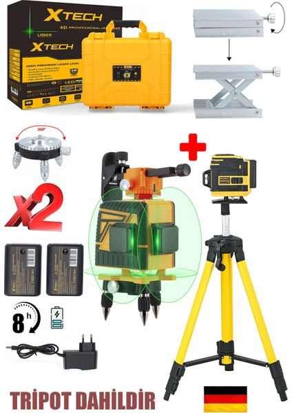 Yüksek Hassasiyetli X2 Çift Akülü Lazer Hizalama Makinesi 12 Çizgi Yeşil Lazer Işınlı Tripot Set fiyatları