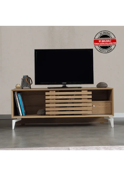 Pasific Home Lulu Metal Ayaklı Sürgülü Tv Ünitesi, 100 Cm, Meşe