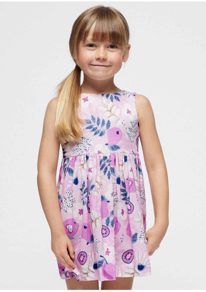 Yazlık Kız Baskılı Elbise - Lila