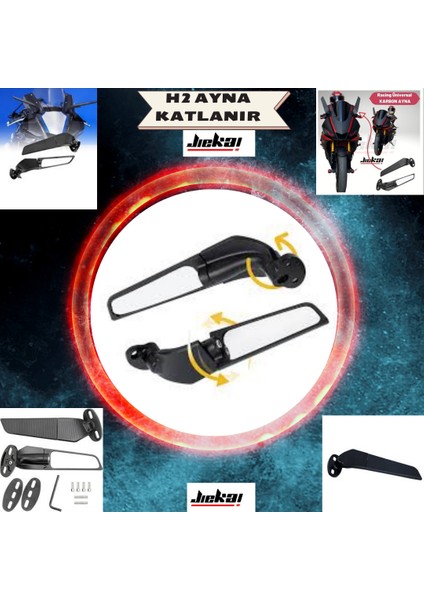 H2 Ayna Racing Ayna Spor Katlanabilir Üniversal Ayna Karbon