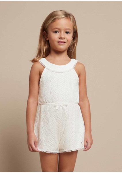 Yazlık Kız Güpürlü Şort Tulum - Ekru modelleri