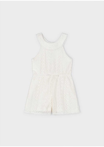 Yazlık Kız Güpürlü Şort Tulum - Ekru fırsatları