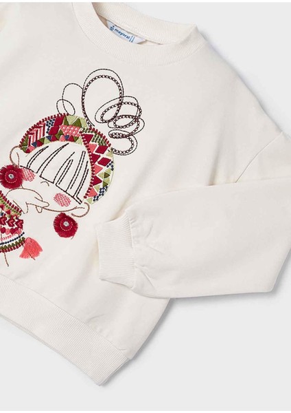 Yazlık Kız Işlemeli Uzun Kol Sweatshirt Krem indirimleri