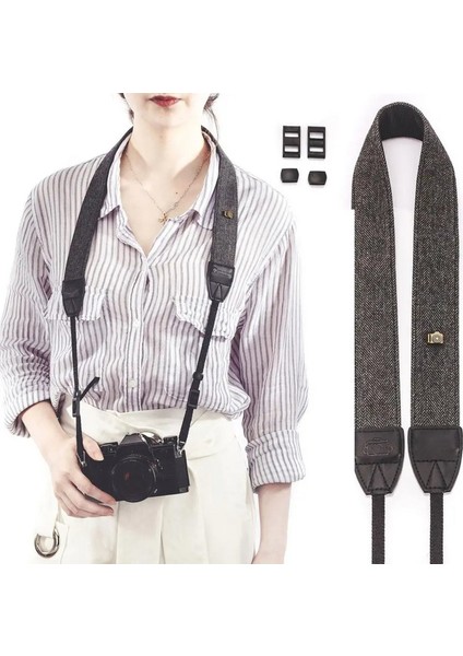 Retro Vintage Gri Siyah Omuz Boyun Askısı Neck Strap Canon Nikon Sony Fujifilm Olympus modelleri