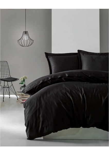 Elegant Stripe Saten Çift Kişilik Nevresim Takımı Antrasit