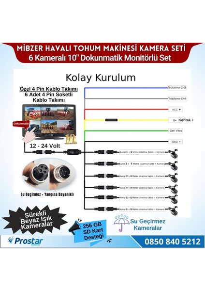 Mibzer Için 6 Kameralı 10 Inç Dokunmatik Monitör Altıya Bö