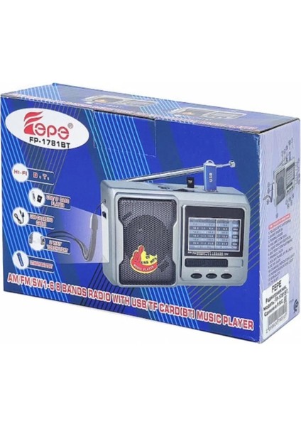 Fm Radyolu Bluetoothlu Şarjlı Cep Radyosu + El Feneri