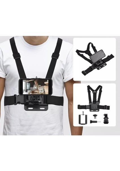 Cep Telefonu Uyumlu Göğüs Kemeri Vlog Video Çekim Seti Phone Holder Chest Body Strap