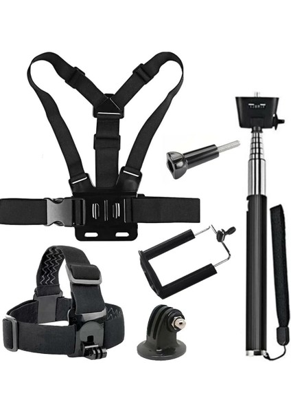 Gopro Aksiyon Kameraları Için Kafa Bandı Göğüs Bandı ve Monopod Başlangıç Seti
