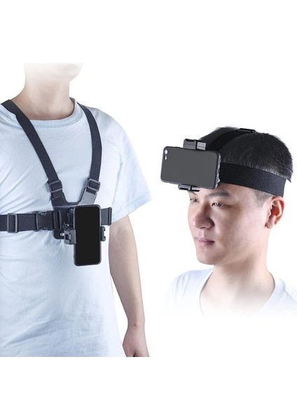 Aksiyon Kameraları ve Telefonlar Ile Uyumlu Kafa Bandı Göğüs Bandı Monopod