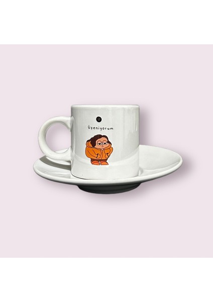 Üşeniyorum Yazılı Baskılı Türk Kahvesi Fincanı