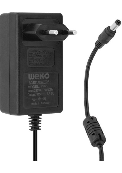 Weko 12 Volt 3 Amper 36 Watt 5.5 2.5 Uçlu Plastik Kasa Priz Tip Adaptör Yerli Üretim
