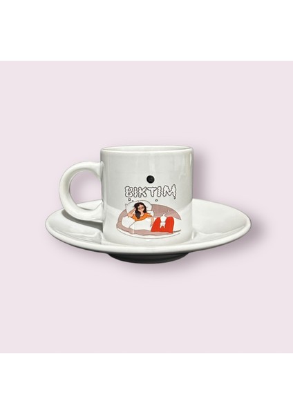 Bıktım Yazılı Baskılı Premium Türk Kahvesi Fincanı