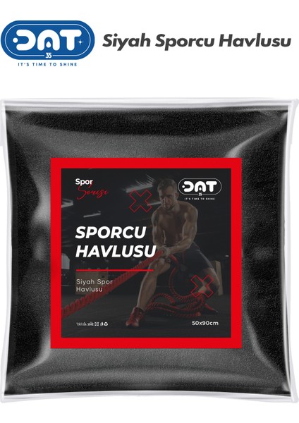 Siyah Sporcu Havlusu Gym Fitness Plates Boks Tenis Spor Havlusu 50 x 90 cm