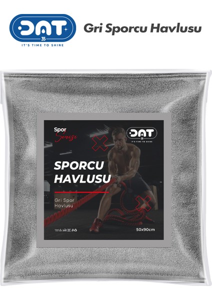 Gri Sporcu Havlusu Gym Fitness Plates Boks Tenis Spor Havlusu 50 x 90 cm