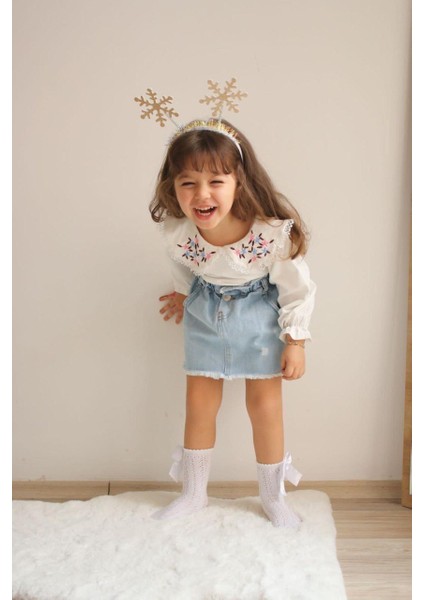 Lolipop Kids Store Kız Çocuk Kot Etekli Nakışlı Bluz Takım