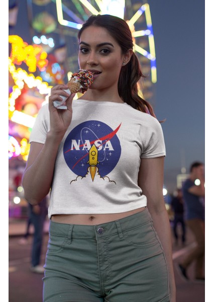 Nasa Baskılı Crop Top