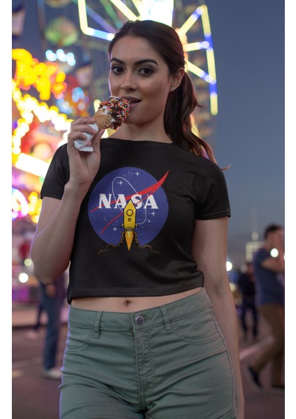 Nasa Baskılı Crop Top