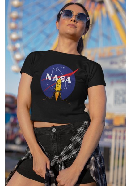 Nasa Baskılı Crop Top