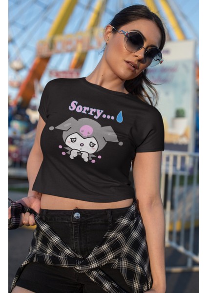 Üzgün Kuromi Baskılı Crop Top, Sorry Yazılı Crop Bluz fiyatları