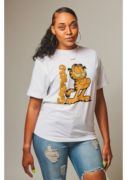 Garfield Baskılı T-Shirt Erkek-Kadın Çizgi Film Karakteri Baskılı T-Shirt