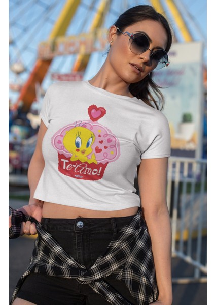 Fuddy Moda Te Amo Yazılı Tweety Crop Top