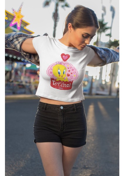 Fuddy Moda Te Amo Yazılı Tweety Crop Top