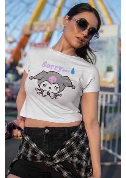 Üzgün Kuromi Baskılı Crop Top, Sorry Yazılı Crop Bluz fiyatları