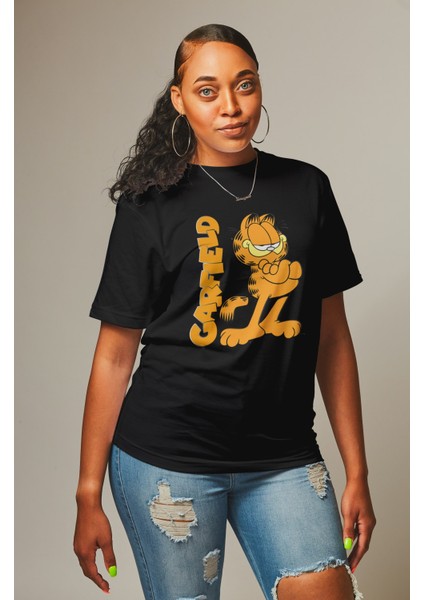Garfield Baskılı T-Shirt Erkek-Kadın Çizgi Film Karakteri Baskılı T-Shirt