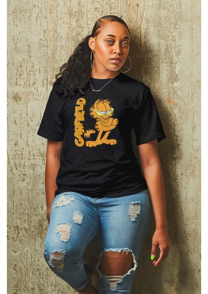 Garfield Baskılı T-Shirt Erkek-Kadın Çizgi Film Karakteri Baskılı T-Shirt
