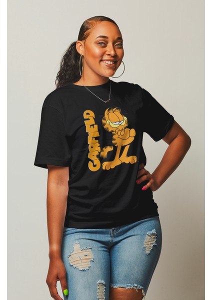 Garfield Baskılı T-Shirt Erkek-Kadın Çizgi Film Karakteri Baskılı T-Shirt