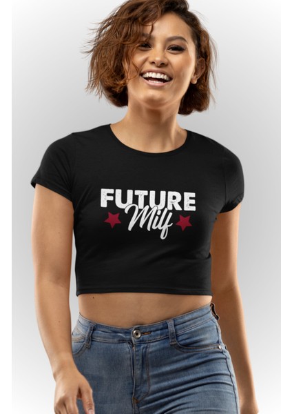 Future Milf Baskılı Beyaz Crop Top, Kadın Yıldız Baskılı Crop Bluz fiyatları