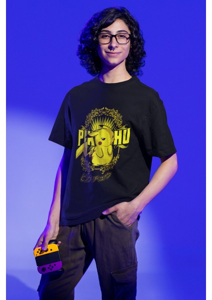 Unisex Oversize Pikachu Baskılı T-Shirt Erkek-Kadın Pokemon Baskılı T-Shirt