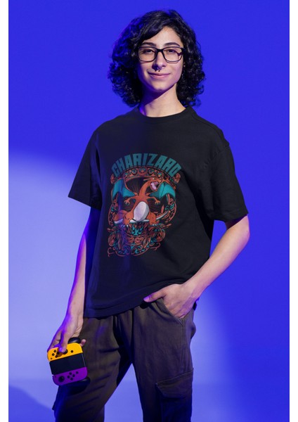 Unisex Oversize Charizard Baskılı T-Shirt Erkek-Kadın Pokemon Baskılı T-Shirt fiyatları