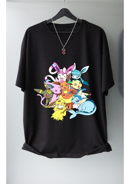 Unisex Oversize Pokemon Eevee Baskılı T-Shirt Pokemon Baskılı T-Shirt
