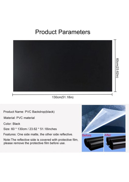 Çift Taraflı 60X130CM Mat ve Parlak Siyah Pvc Zemin ve Fotograf Çekim Fonu Ürün Yemek Stüdyo Vb. fiyatları