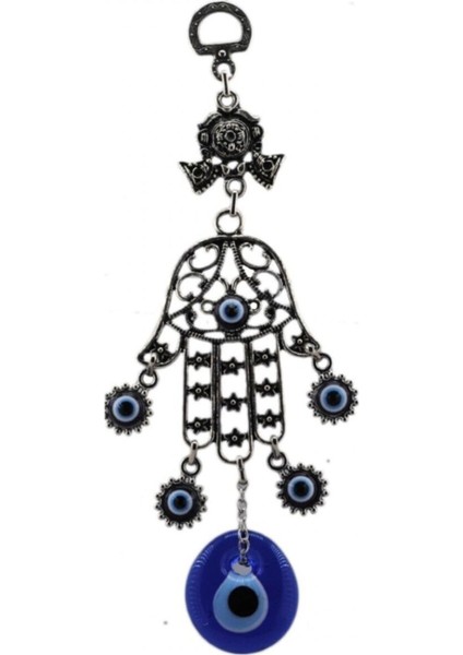 Cam Nazar Boncuklu Metal Duvar Süsü Fatma Ana Eli Kapı Süsü 20X6 cm