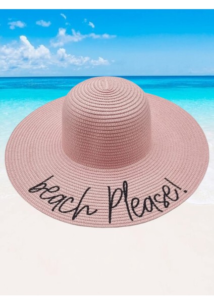 Kadın Beach Please Nakış Işlemeli Hasır Şapka