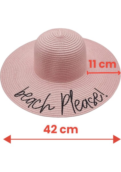 Kadın Beach Please Nakış Işlemeli Hasır Şapka