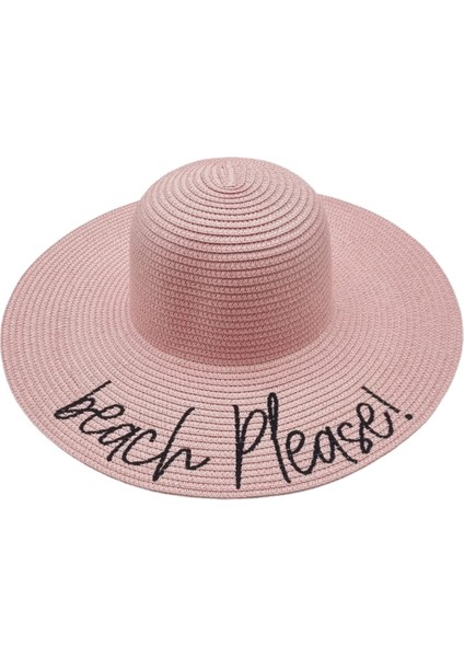 Kadın Beach Please Nakış Işlemeli Hasır Şapka