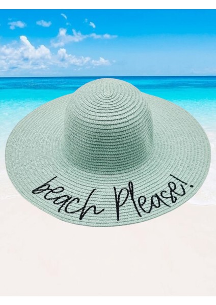 Kadın Beach Please Nakış Işlemeli Hasır Şapka