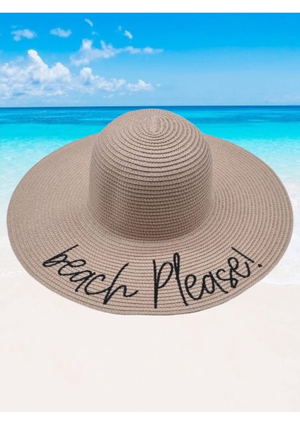 Kadın Beach Please Nakış Işlemeli Hasır Şapka