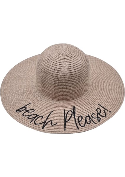 Kadın Beach Please Nakış Işlemeli Hasır Şapka