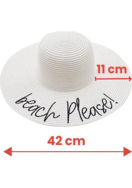 Kadın Beach Please Nakış Işlemeli Hasır Şapka