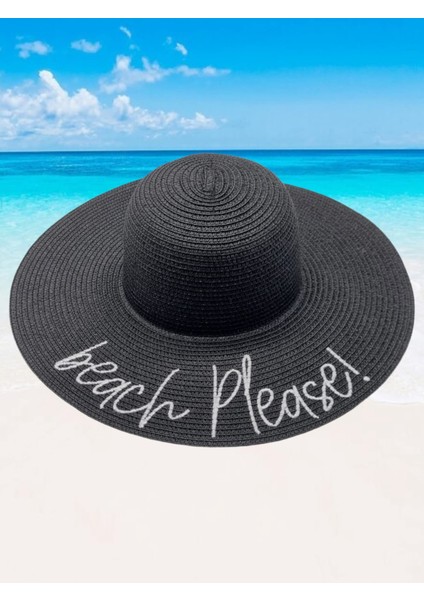 Kadın Beach Please Nakış Işlemeli Hasır Şapka