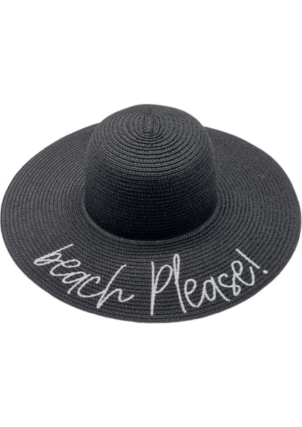 Kadın Beach Please Nakış Işlemeli Hasır Şapka