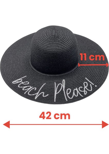 Kadın Beach Please Nakış Işlemeli Hasır Şapka