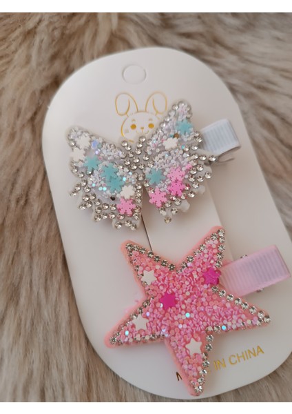 Taşlı Pullu Kelebek ve Yıldız Model Karışık Renk Çiftli Çocuk Pens Toka fırsatları